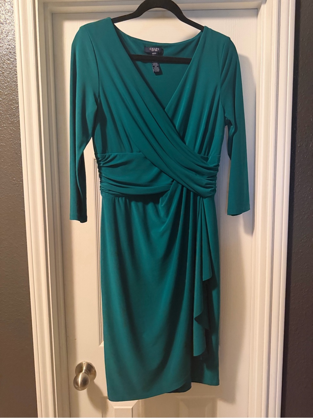 Chaps Green Faux-Wrap Midi Dress with Draped Waist